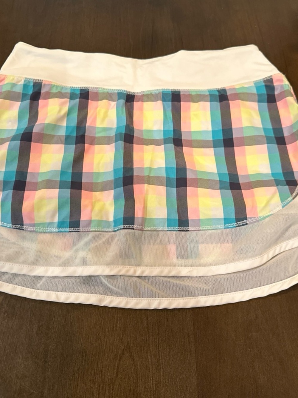 lululemon athletica White Skort with Pastel Plaid Panel and Mesh Hem